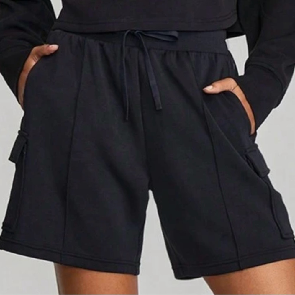 SHEIN GlowMode Black SoftSerene Modal Bermuda Cargo Drawstring Shorts - Small